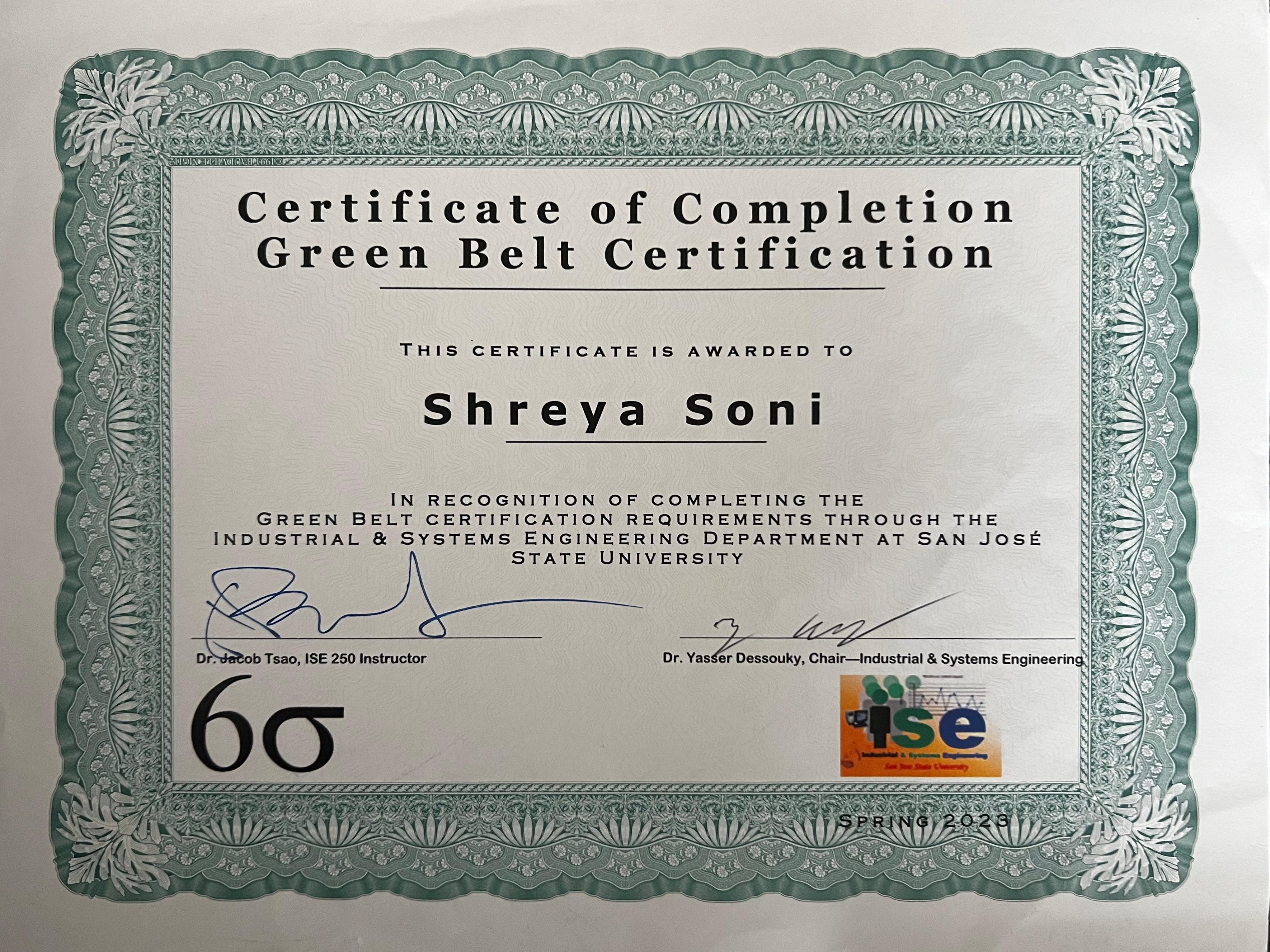 Lean Six Sigma Certificate
